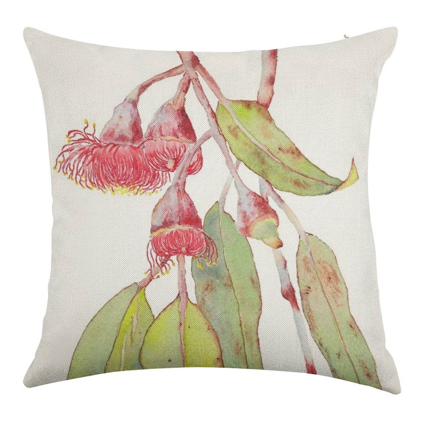 Flowering Silver Princess Eucalyptus Watercolor Linen Throw Pillow Cover