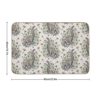 Brachio Ginkgo  Calm Color Palette  Dinosaur Botanical Art  Easy Maintenance Bath Mat