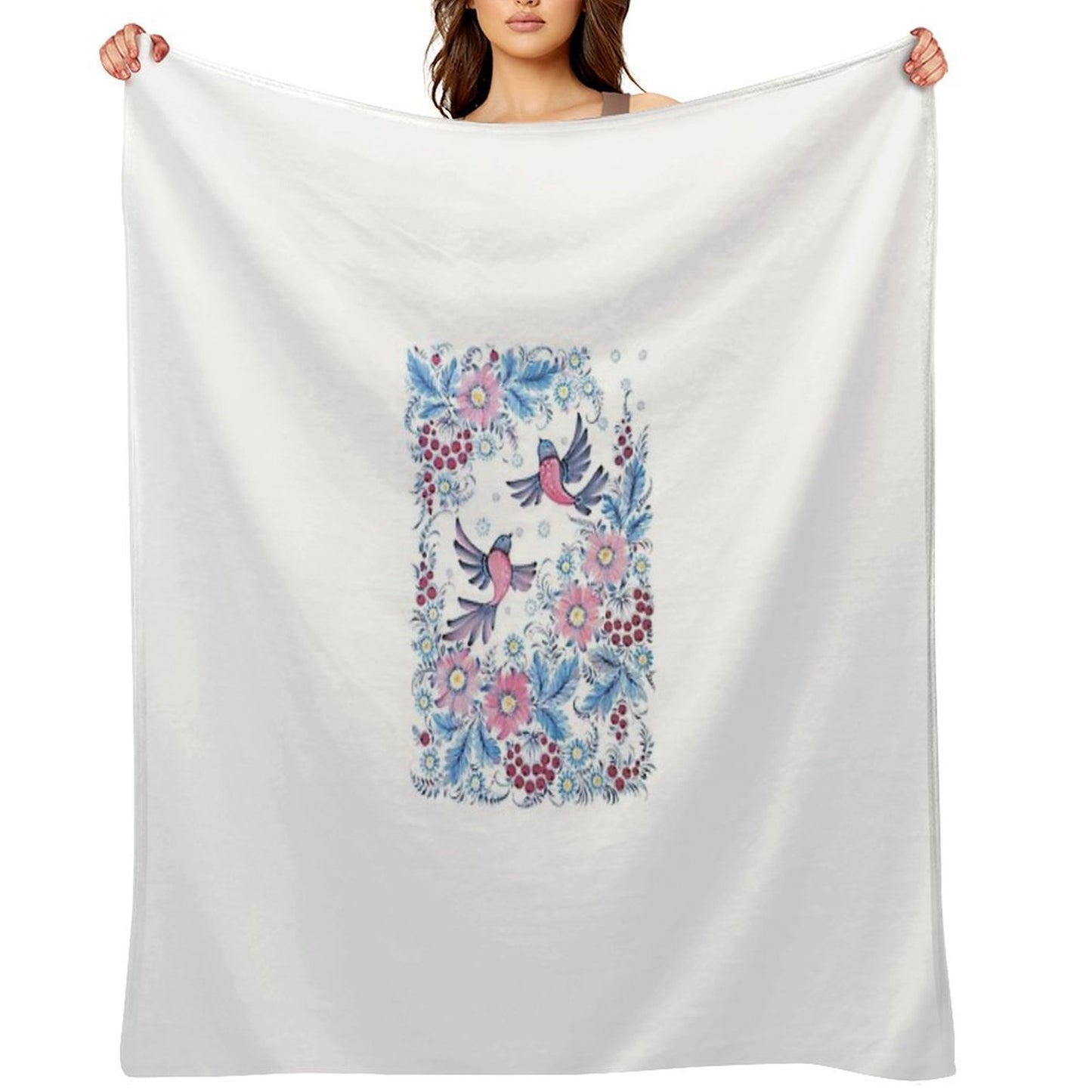 Lovebirds in Petrykivka Floral Garden Throw Blanket