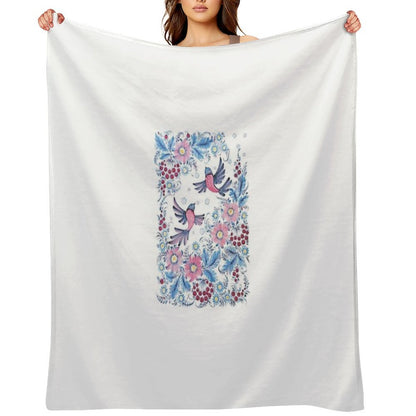 Lovebirds in Petrykivka Floral Garden Throw Blanket