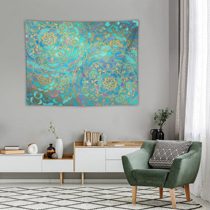 Sapphire & Jade Stained Glass Mandalas Tapestry