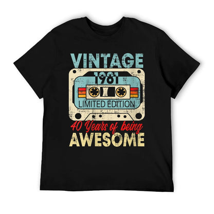 Womens Vintage 1981 Cassette Tape 40 Awesome 40th Birthday Gift  Heathered Texture T-Shirt