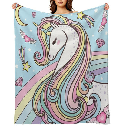 Unicorn Blue Throw Blanket