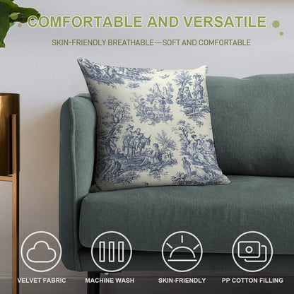 Powder Blue French Toile Picnic Designs Soft Ultra-Soft Texture Throw Pillow