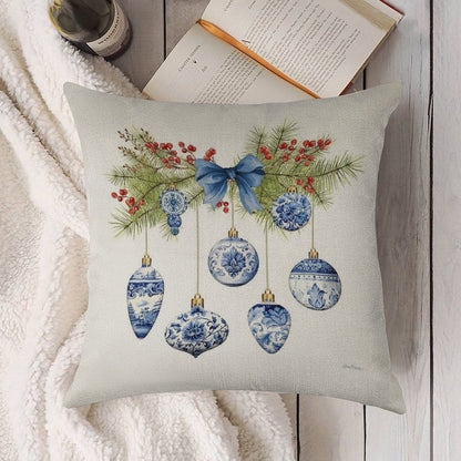 Blue Chinoiserie Christmas A Linen Throw Pillow Cover