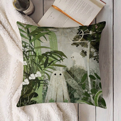 There's A Ghost in The Greenhouse Again Linen Throw Pillow Cover