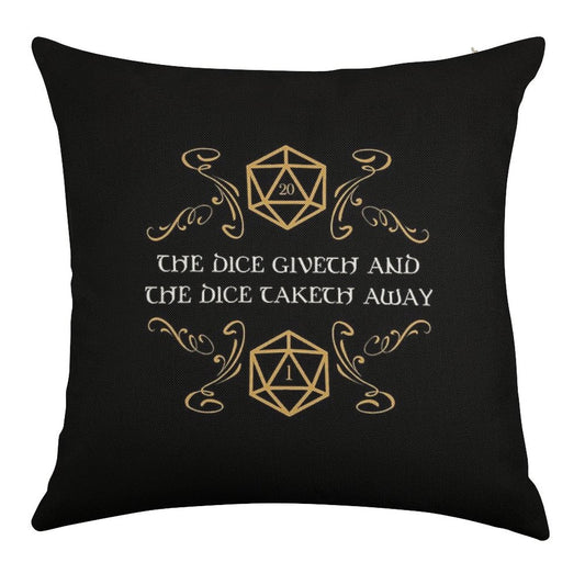 The Dice Giveth And Taketh Away Natural 20 And Critical Fail Linen Throw Pillow Cover