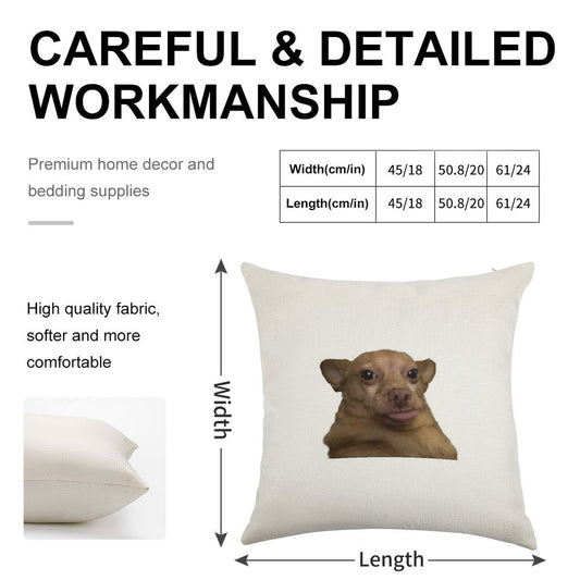 Blep Dog Linen Throw Pillow Cover