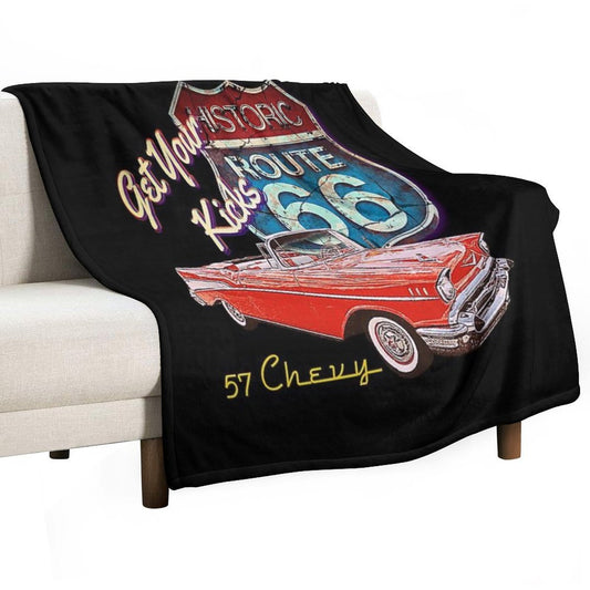 1957 Chevy Bel Air Vintage Retro Classic Car Street Hot Rod Antique Route 66 Design Throw Blanket