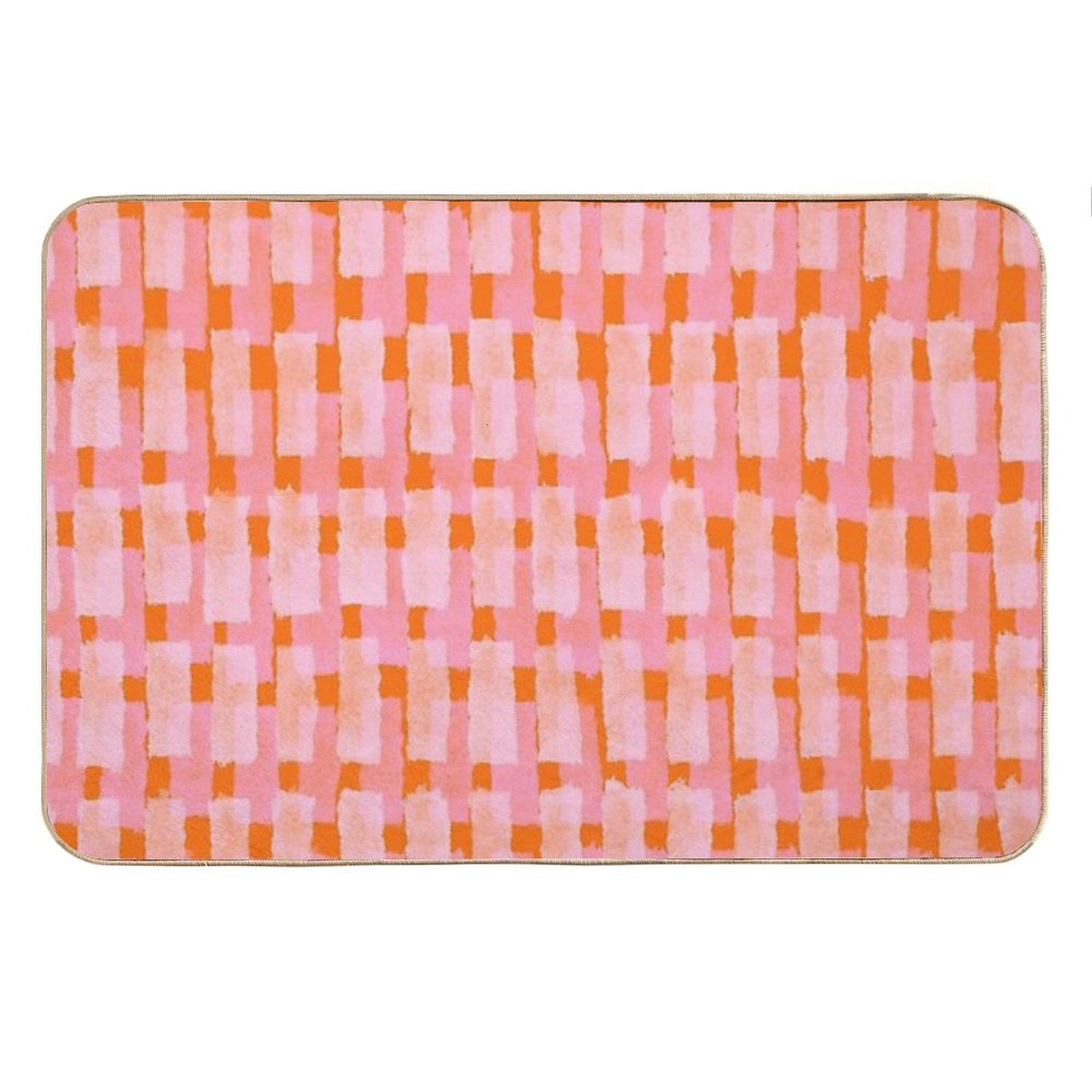 Pink And Orange, Brush Strokes, Geometric Bath Mat