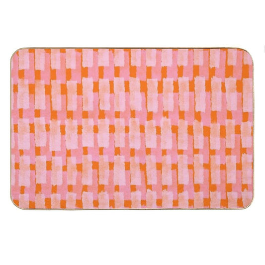 Pink And Orange, Brush Strokes, Geometric Bath Mat