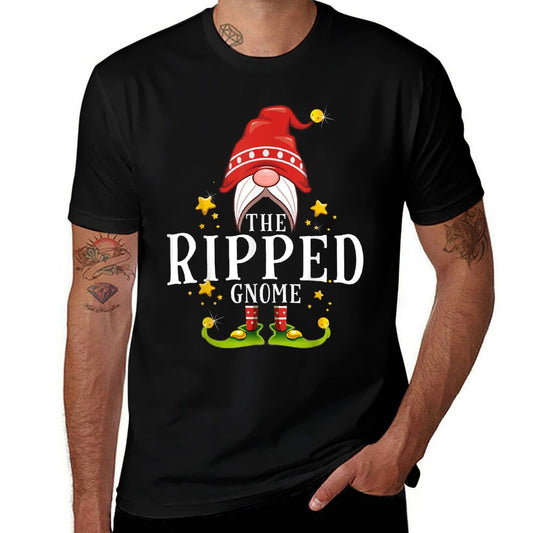 The Ripped Gnome Christmas Matching  Rolled Sleeves T-Shirt