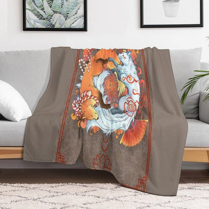 Kitsune Inari Fox Yin Yang Throw Blanket