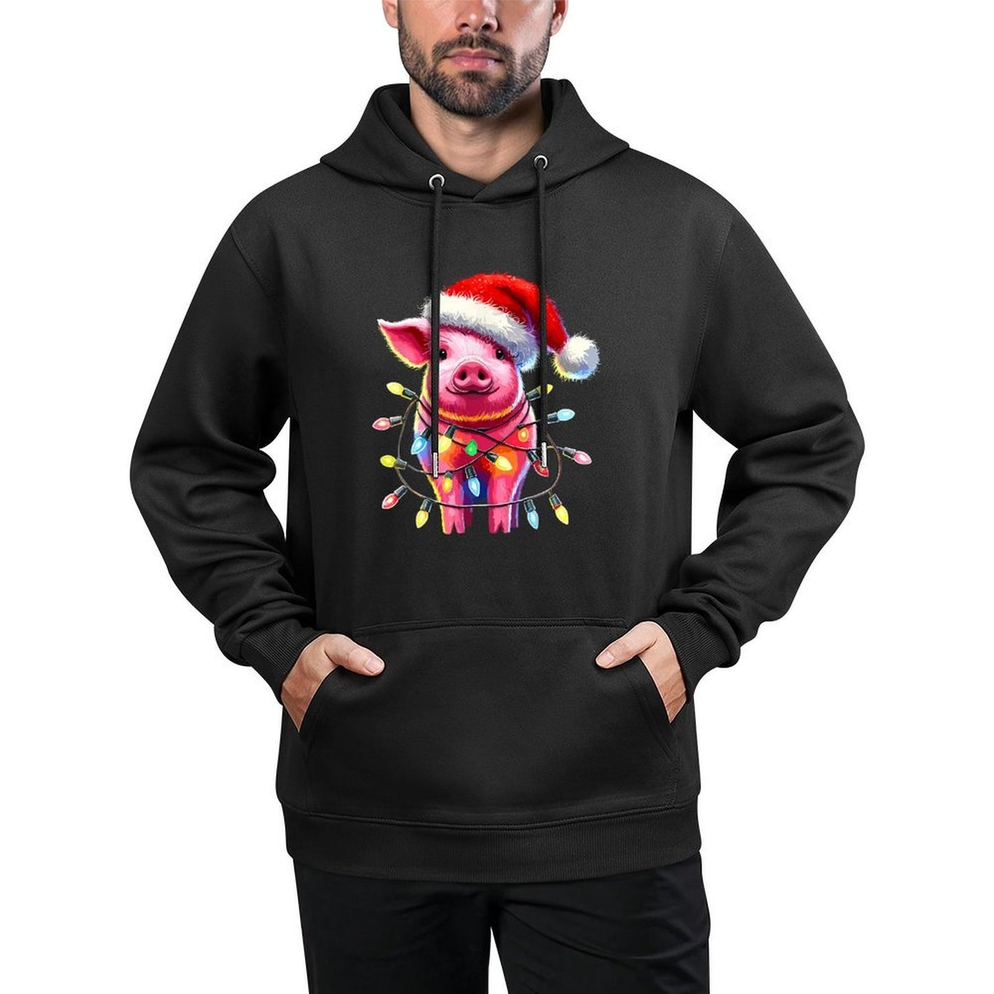 Pig Christmas Light Pig Lover Adjustable Hood Hoodie