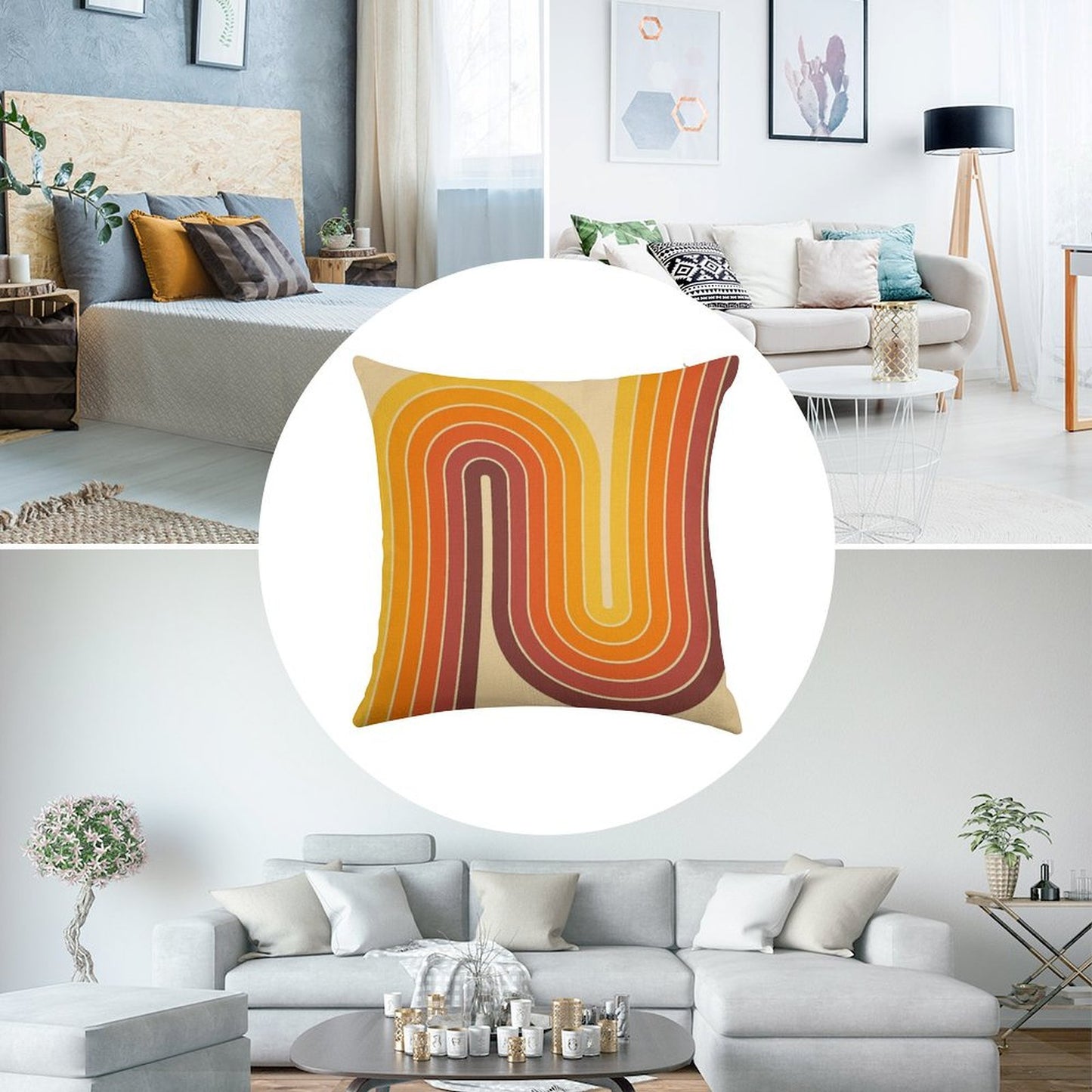 Retro Geometric Double Arch Design 522 Linen Throw Pillow Cover