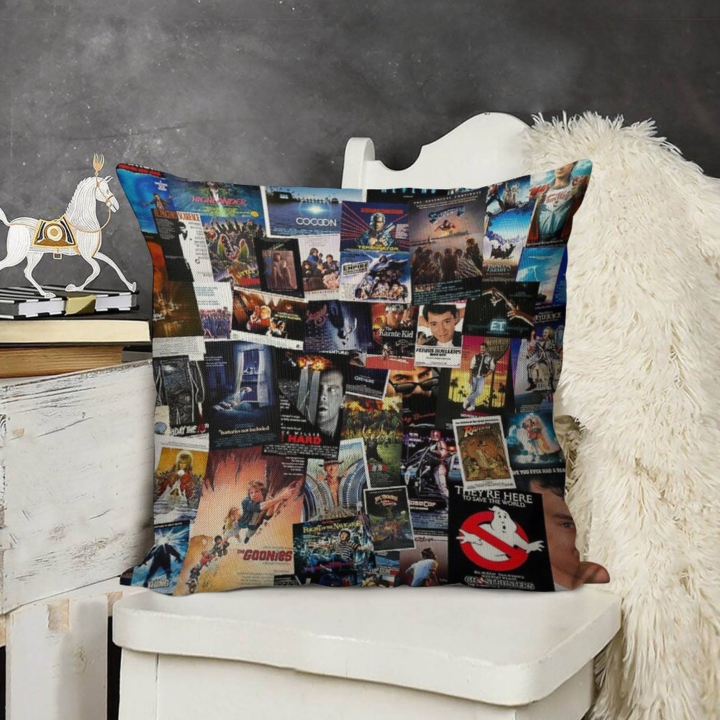 1980s Movie Posters Linen Throw Pillow Cover