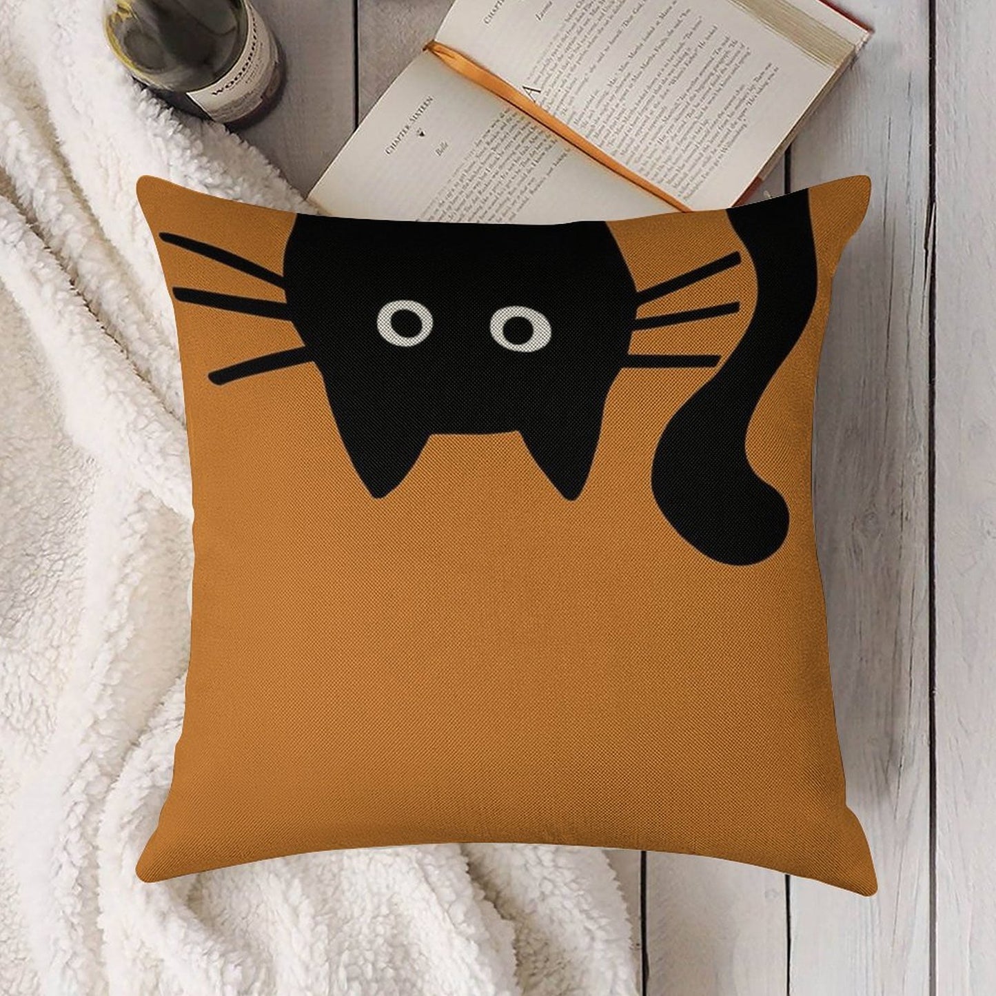 Funny Black Cat Linen Throw Pillow Cover