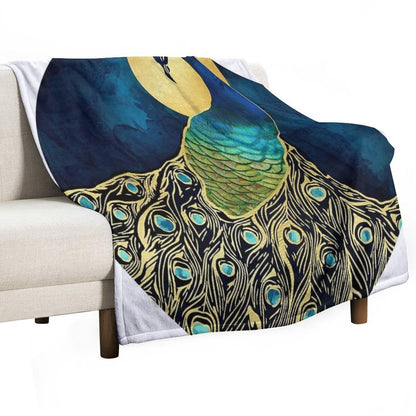 Golden Peacock Throw Blanket