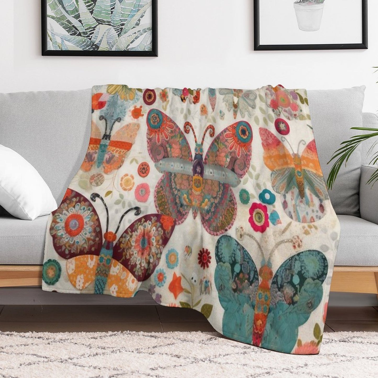 Colorful Whimsical Butterflies And Flowers Puzzle Throw Blanket