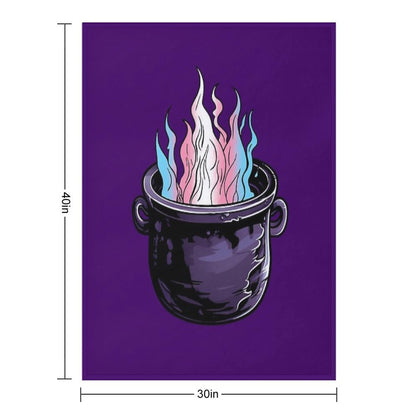 Trans Pride Flag Witches Cauldron , Transgender Witchy Design Throw Blanket