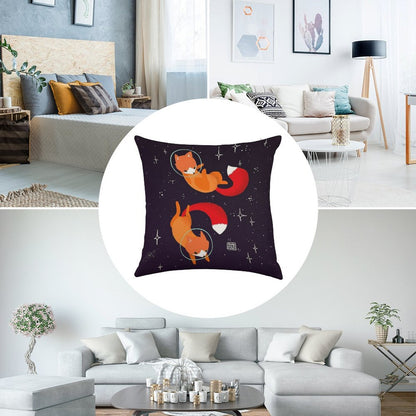 Space Foxes Linen Throw Pillow Cover