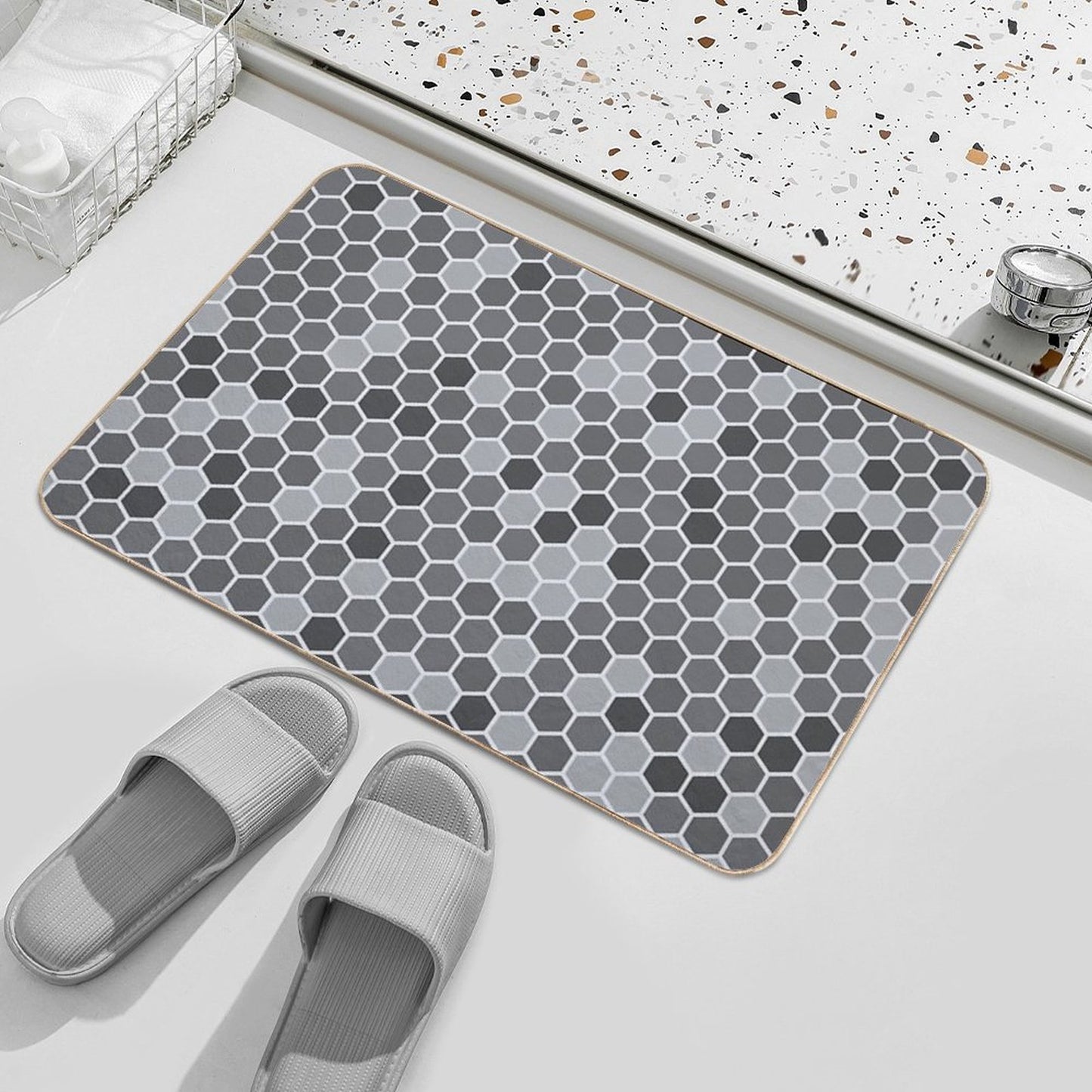 Grey Hexagon Bath Mat