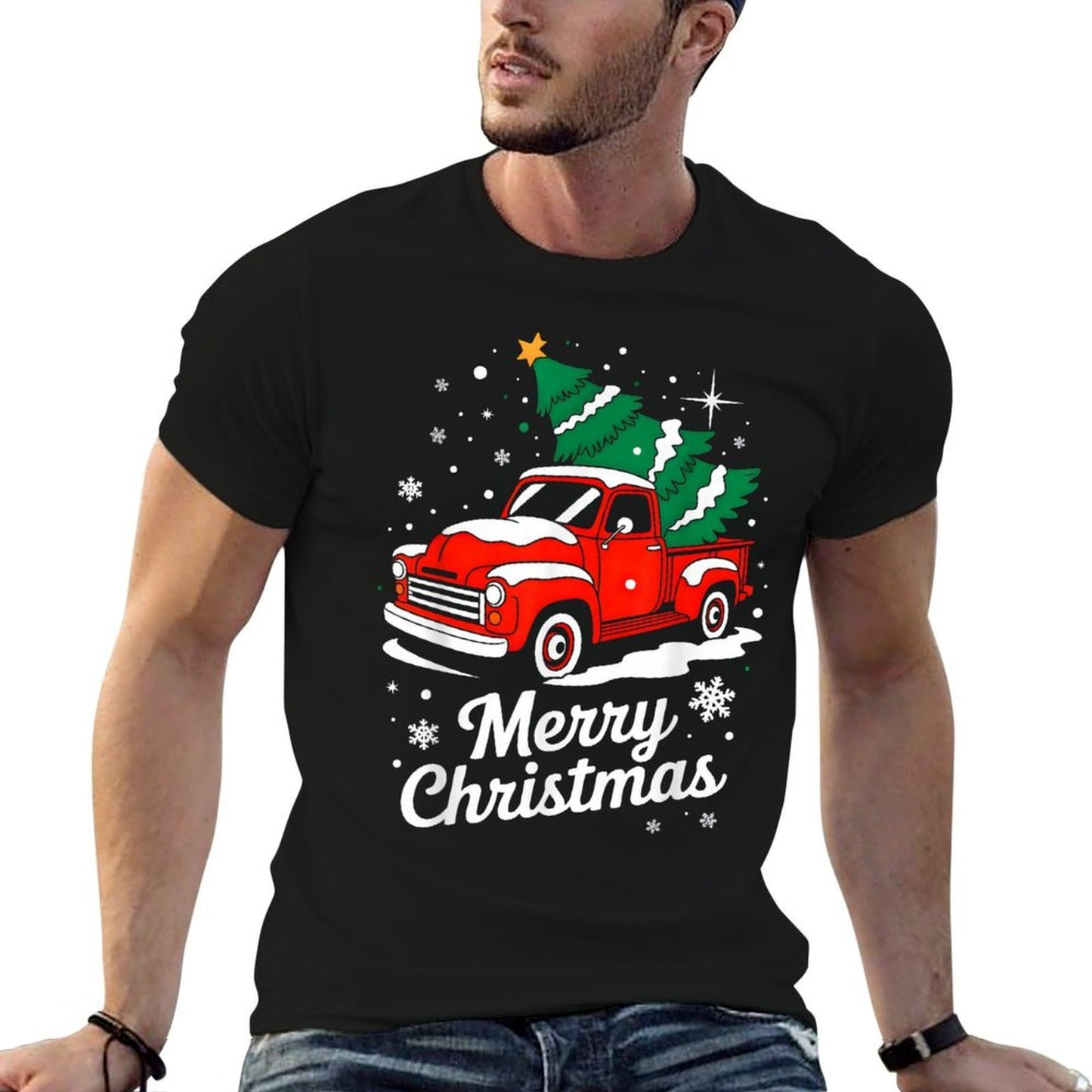 Merry Christmas Red Truck Family Matching Christmas Pajama  Versatile T-Shirt