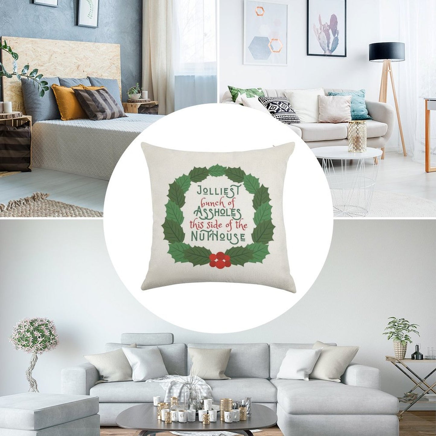 Jolliest Bunch of A-holes This Side of The Nuthouse - National Lampoon's Christmas Vacation in Wreath Linen Throw Pillow Cover