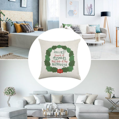 Jolliest Bunch of A-holes This Side of The Nuthouse - National Lampoon's Christmas Vacation in Wreath Linen Throw Pillow Cover