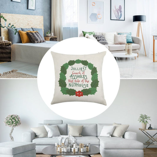 Jolliest Bunch of A-holes This Side of The Nuthouse - National Lampoon's Christmas Vacation in Wreath Linen Throw Pillow Cover