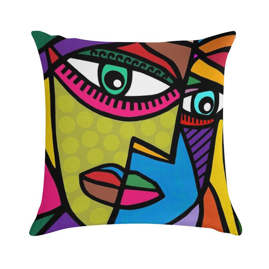 Funky Abstract Art Face with Dots And Stripes Soft Hidden Zipper Throw Pillow