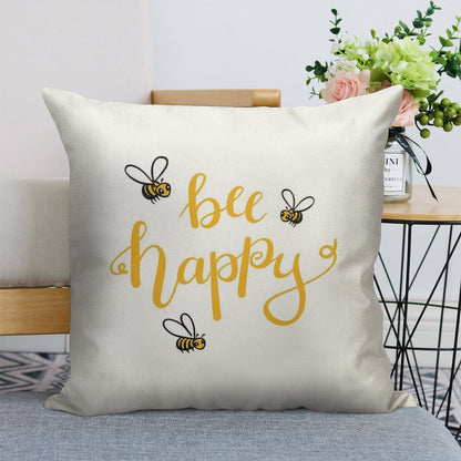 Bee Happy Linen Throw Pillow Cover
