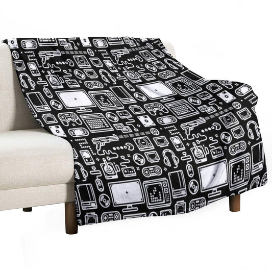 Retro Gamer Video Game Consoles, PC's, Controllers, Joysticks And Gamepads Throw Blanket
