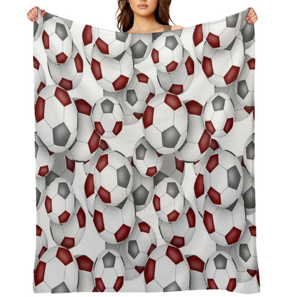 Maroon & Gray Soccer Balls Pattern Throw Blanket