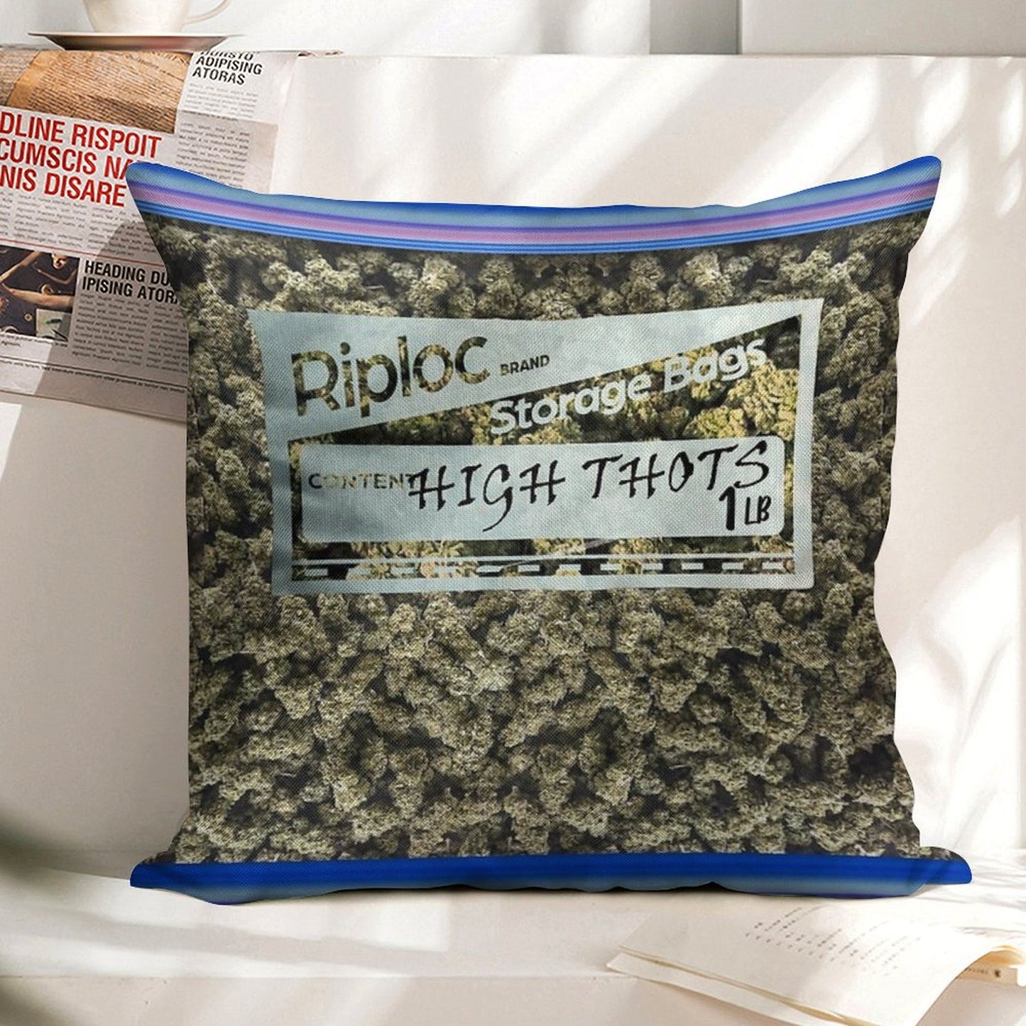 Weed Baggie Linen Throw Pillow Cover