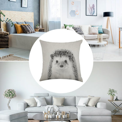 Hedgehog - Black & White Linen Throw Pillow Cover