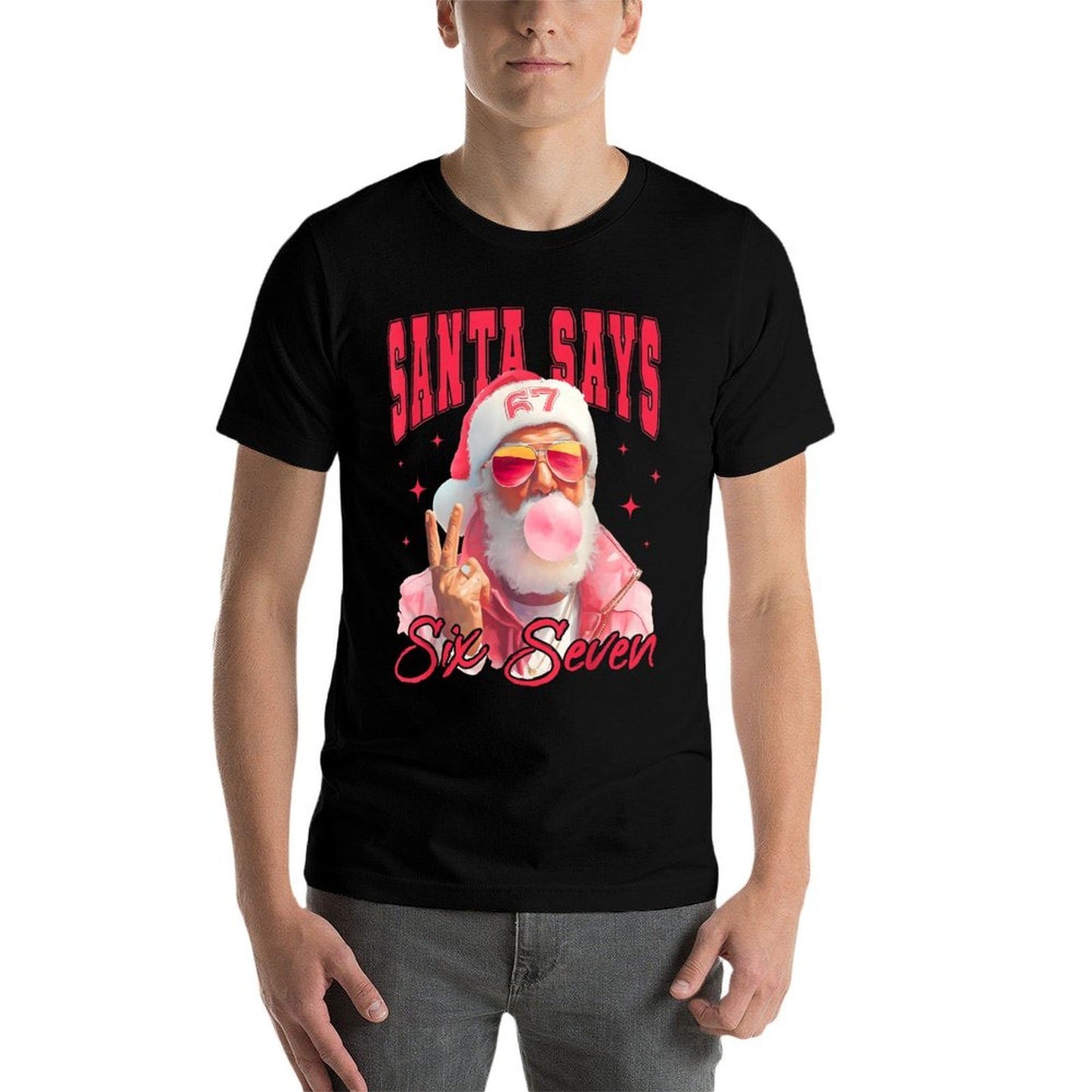 Santa Says Six Seven Christmas 67 Meme Xmas Boys Girls Funny  Rolled Sleeves T-Shirt