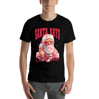 Santa Says Six Seven Christmas 67 Meme Xmas Boys Girls Funny  Rolled Sleeves T-Shirt