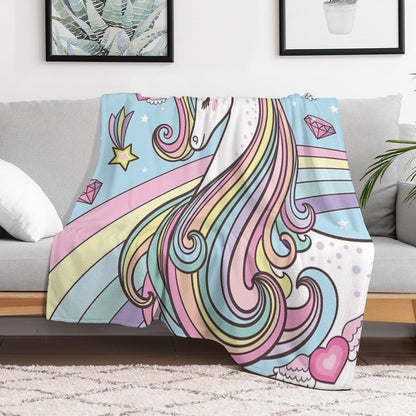 Unicorn Blue Throw Blanket