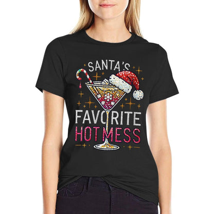 Womens Santas Favorite Hot Mess Christmas Holiday Martini Drink Comfortable T-Shirt