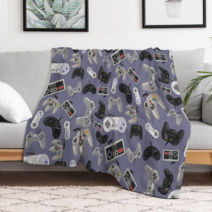 Old School Video Game Controllers - Repeating Pattern Throw Blanket