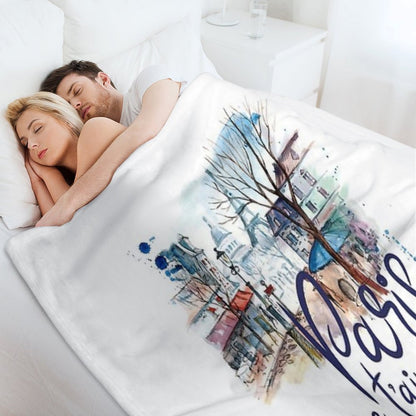 Paris Je T'aime Watercolor Calligraphy Art - France Souvenir Gifts Throw Blanket
