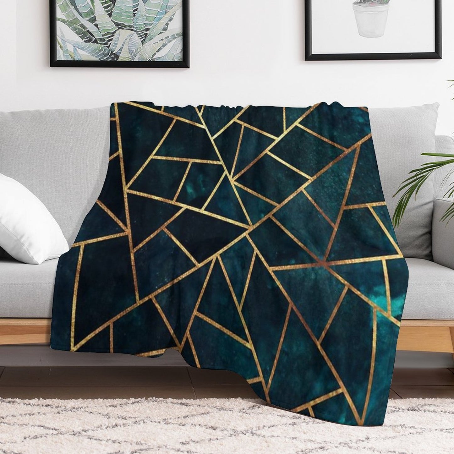 Deep Teal Geometric Throw Blanket