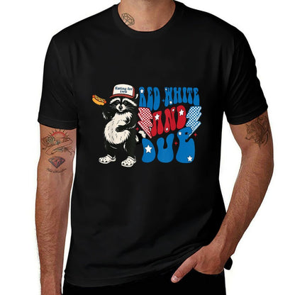 Red White And Due Funny Raccoon 4th of July Patriotic  Ribbed Collar T-Shirt