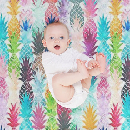 Hawaiian Pineapple Pattern Tropical Watercolor Throw Blanket