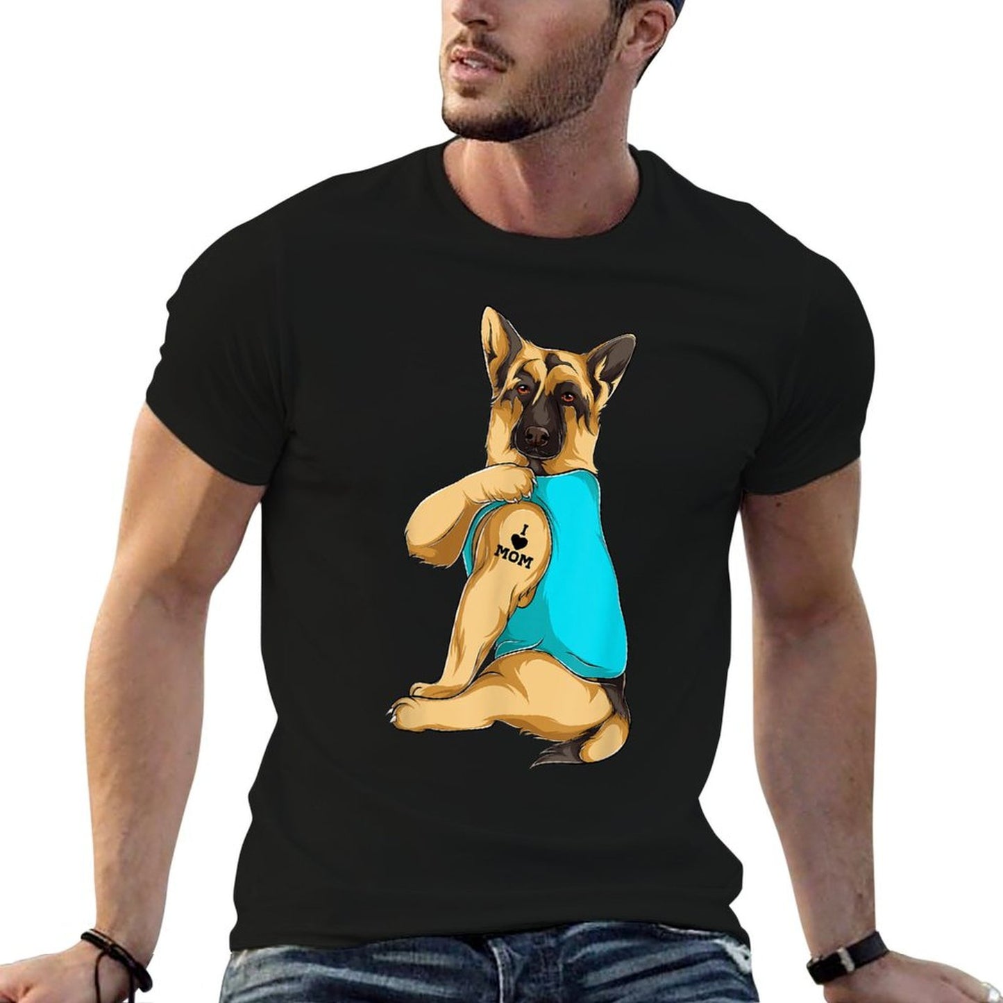 German Shepherd I Love Mom Tattoo Apparel Dog Mom Gift Women T-Shirt