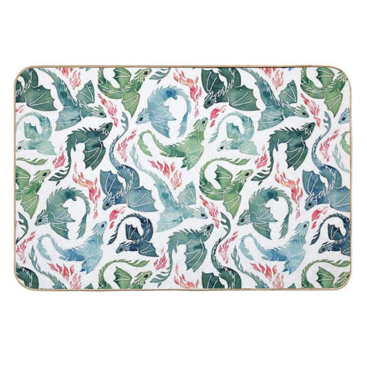 Dragon Fire Blue & Green  Non-Slip Bath Mat