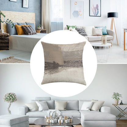 Taupe And Charcoal Grey Horizontal Modern Abstract Painting Linen Throw Pillow Cover