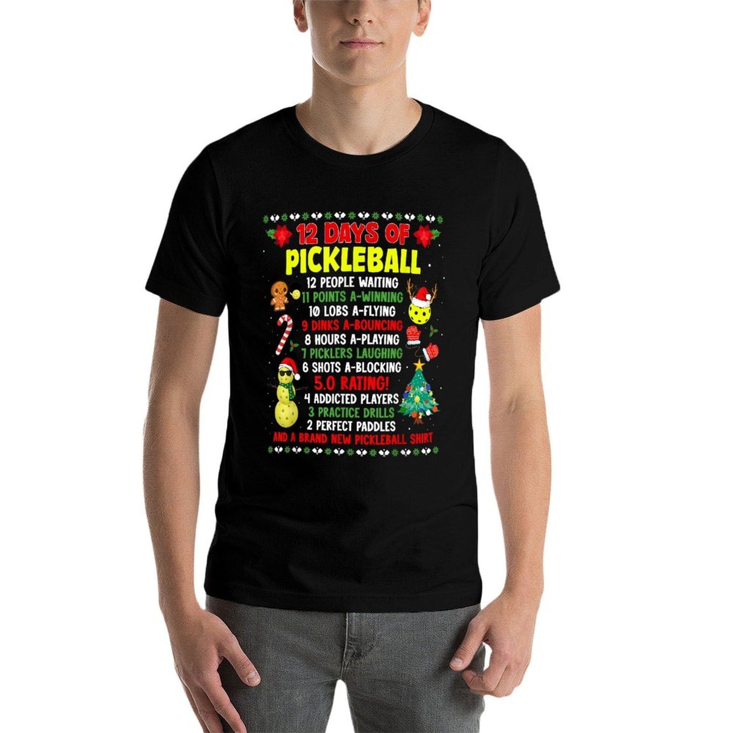 12 Days Of Pickleball Christmas Players Holiday Season  Heathered Texture T-Shirt