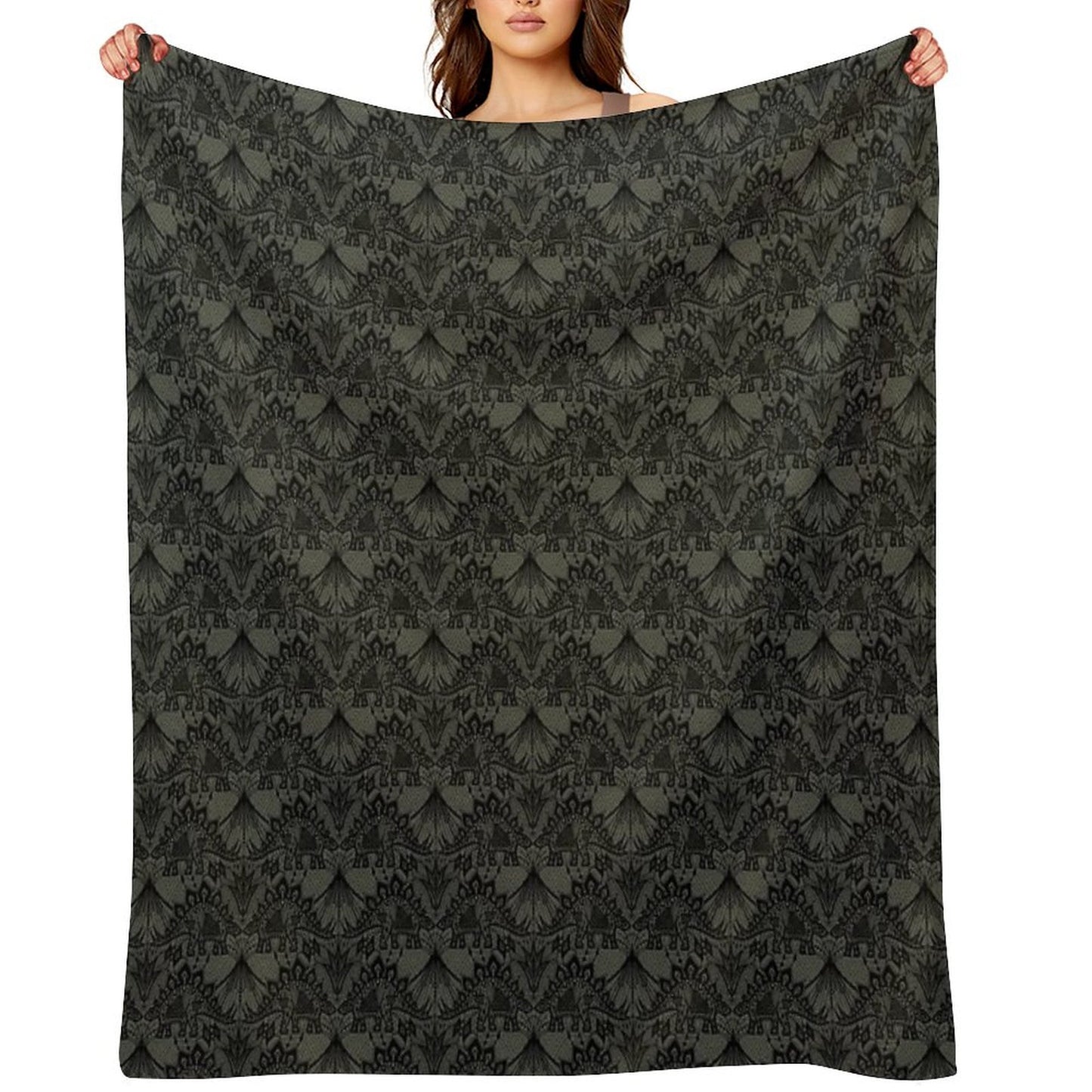 Stegosaurus Lace - Black  Grey Throw Blanket